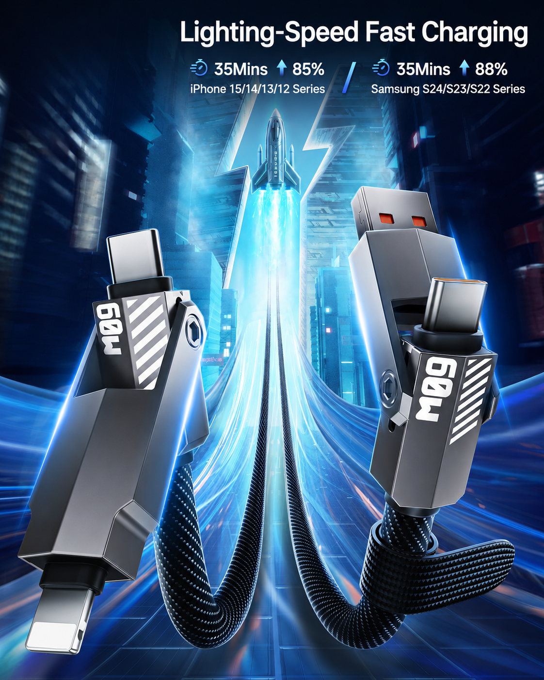 4 in 1 USB C Cable 60W 5FT Compatible